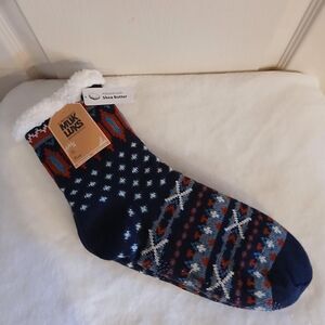 Muk Luks Fair Isle Pattern shea butter infused sherpa lined cabin slipper socks